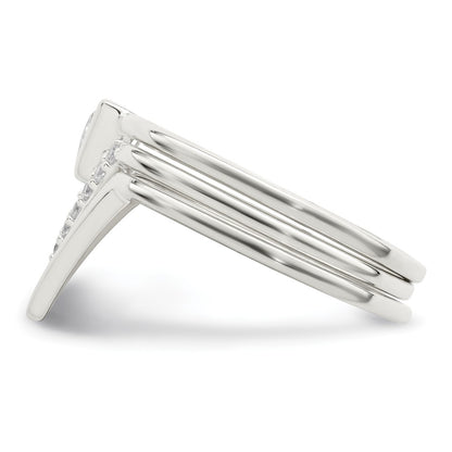 Sterling Silver Polished Triangle Cz 3 Ring Set