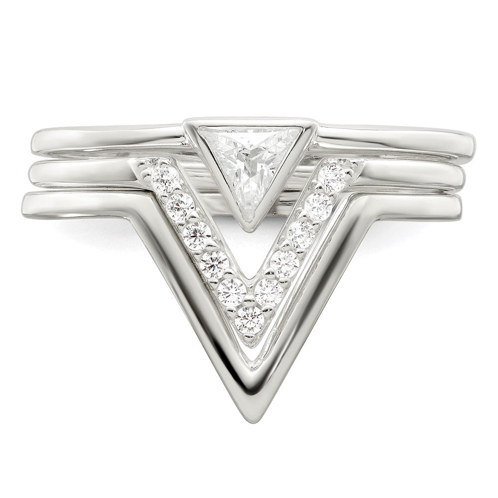 Sterling Silver Polished Triangle Cz 3 Ring Set