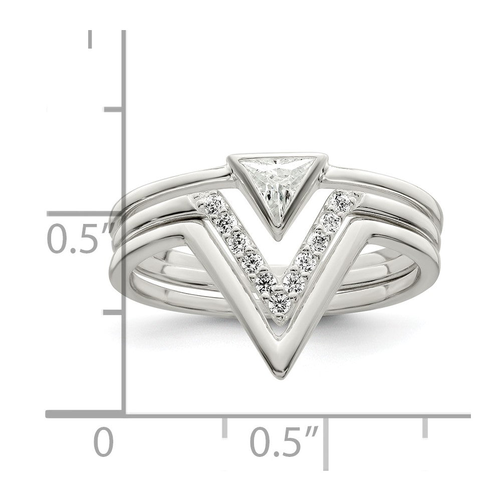 Sterling Silver Polished Triangle Cz 3 Ring Set