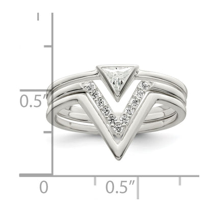 Sterling Silver Polished Triangle Cz 3 Ring Set