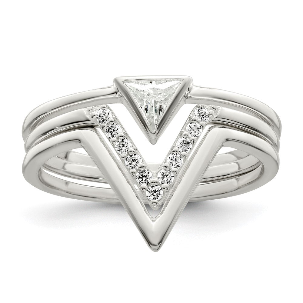 Sterling Silver Polished Triangle Cz 3 Ring Set