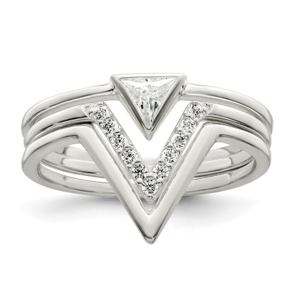 Sterling Silver Polished Triangle Cz 3 Ring Set