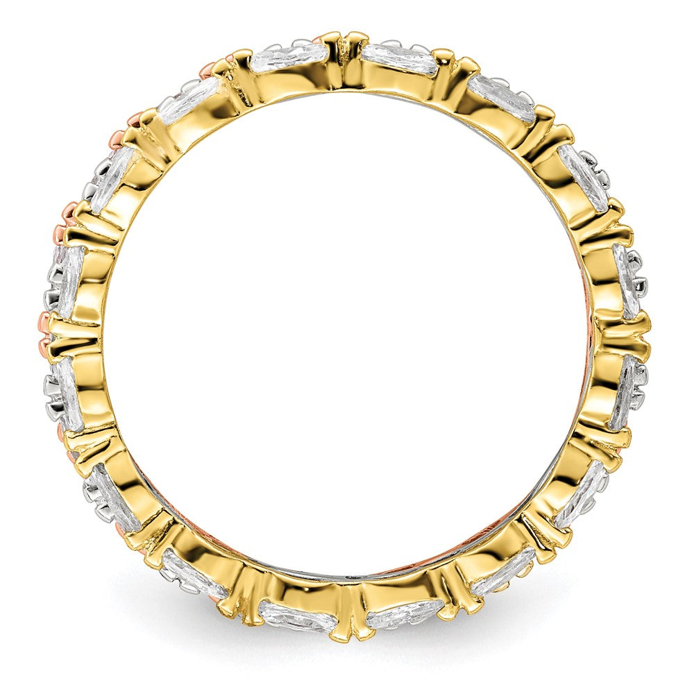 Sterling Silver Rose & Gold Tone Marquise Cz Eternity 3 Ring Set