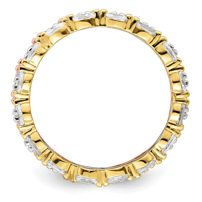 Sterling Silver Rose & Gold Tone Marquise Cz Eternity 3 Ring Set