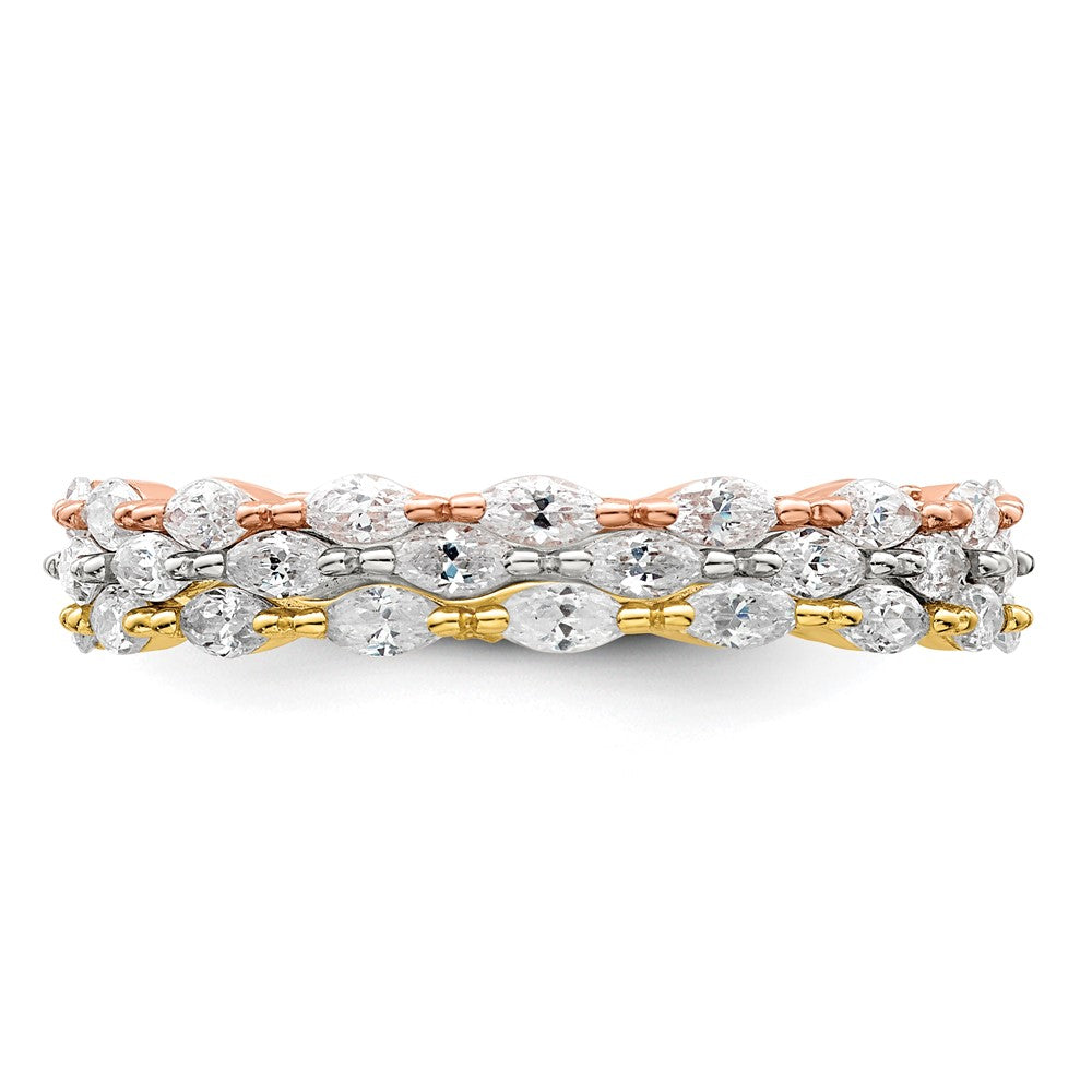 Sterling Silver Rose & Gold Tone Marquise Cz Eternity 3 Ring Set