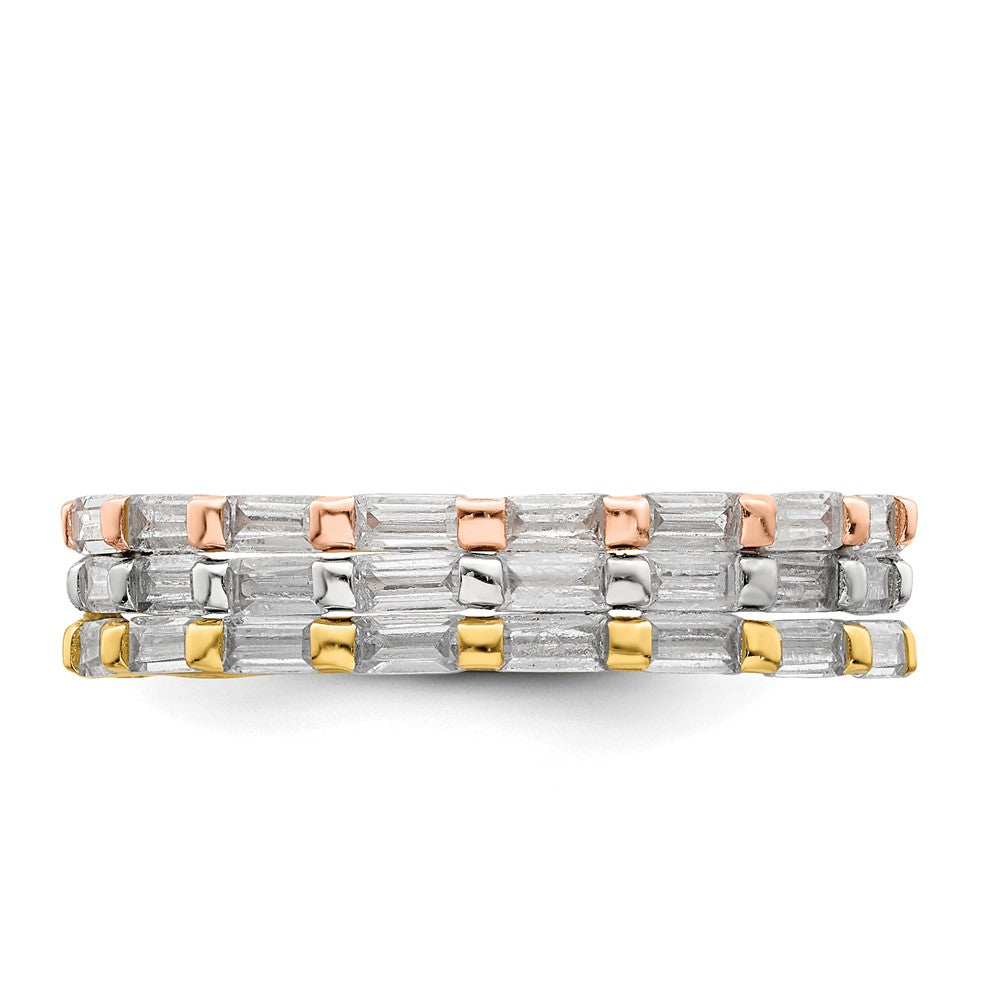 Sterling Silver Rose & Gold Tone Baguette Cz Eternity 3 Band Set
