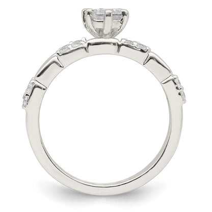 Sterling Silver Polished Cz Wedding Ring Set