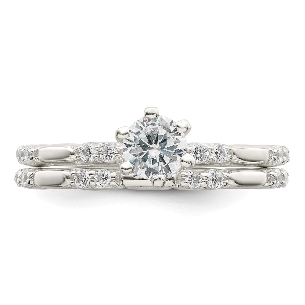Sterling Silver Polished Cz Wedding Ring Set