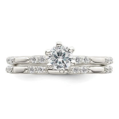 Sterling Silver Polished Cz Wedding Ring Set