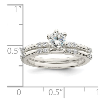 Sterling Silver Polished Cz Wedding Ring Set