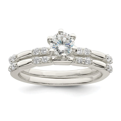 Sterling Silver Polished Cz Wedding Ring Set