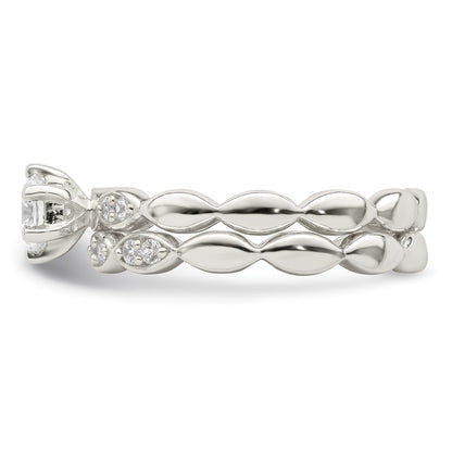 Sterling Silver Polished Cz Wedding Ring Set