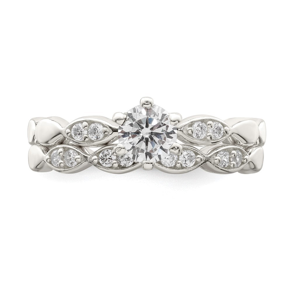 Sterling Silver Polished Cz Wedding Ring Set