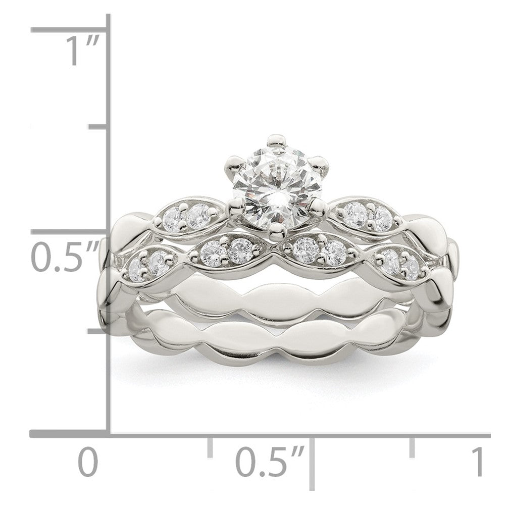 Sterling Silver Polished Cz Wedding Ring Set