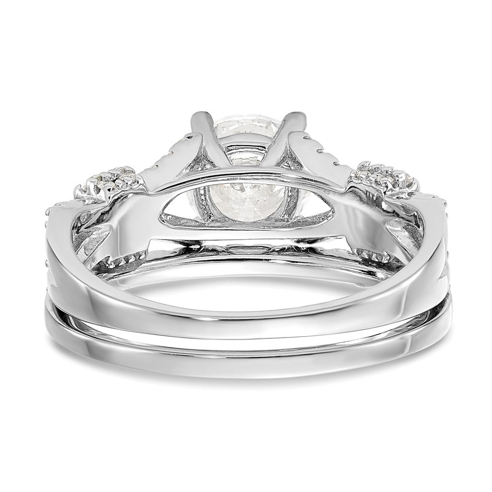 Sterling Silver Rhodium Plated Polished Cz Engagement And Band Set