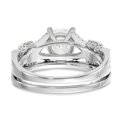 Sterling Silver Rhodium Plated Polished Cz Engagement And Band Set