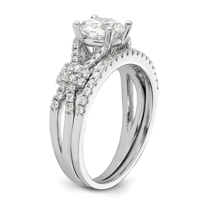 Sterling Silver Rhodium Plated Polished Cz Engagement And Band Set