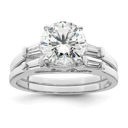 Sterling Silver Rhodium Plated Cz Two Piece Wedding Set Rings