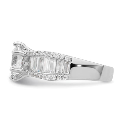 Sterling Silver Polished Rhodium Plated Cz Trio 3 Ring Set