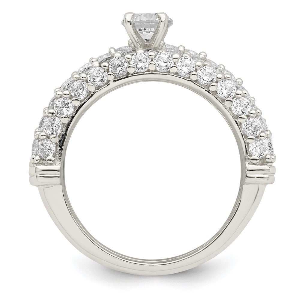 Sterling Silver Polished Pave Cz Wedding Ring Set