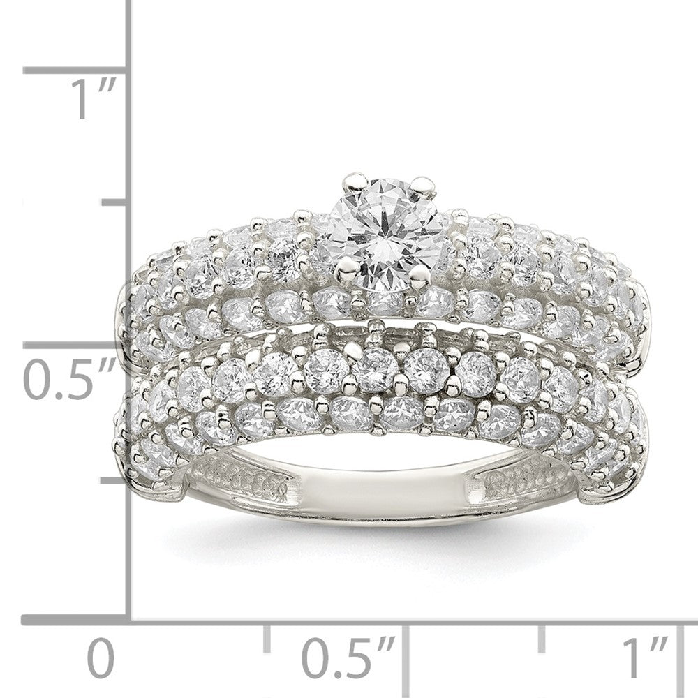Sterling Silver Polished Pave Cz Wedding Ring Set
