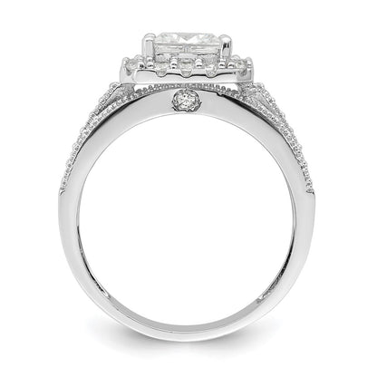Sterling Silver Rhodium Plated Cz 3 Piece Bridal Ring Set