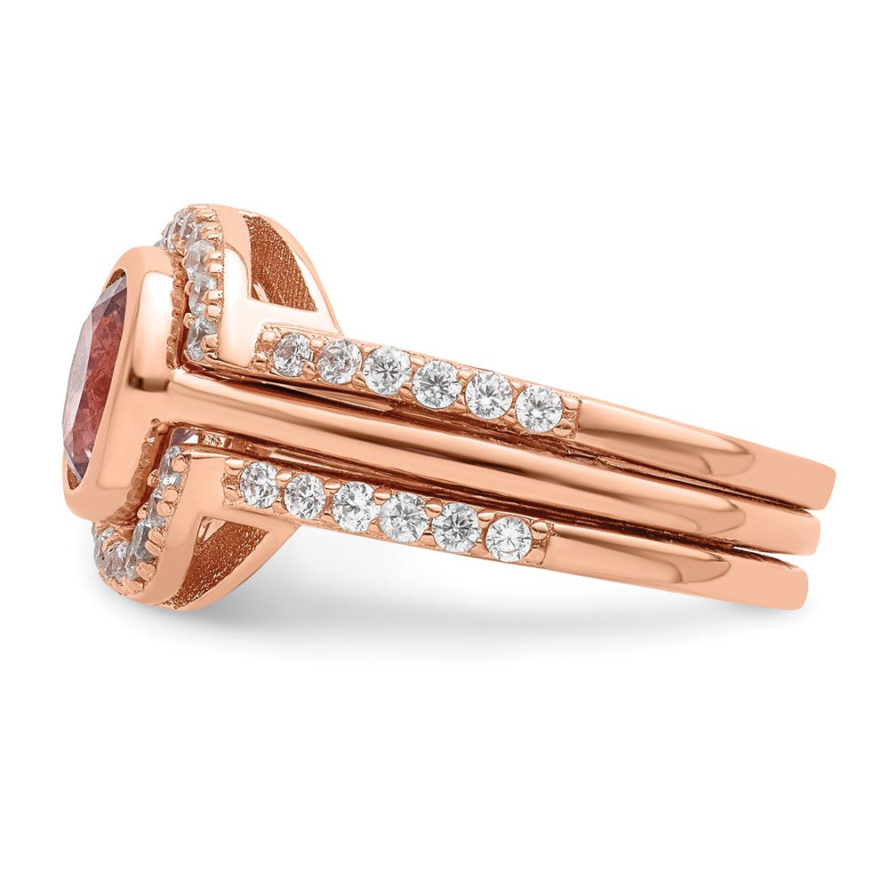 Sterling Silver Rose Tone Cz 3 Ring Set
