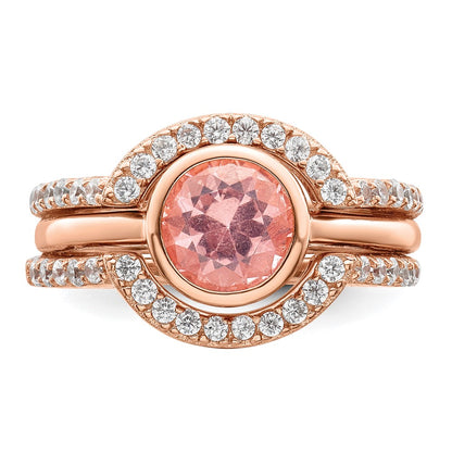 Sterling Silver Rose Tone Cz 3 Ring Set
