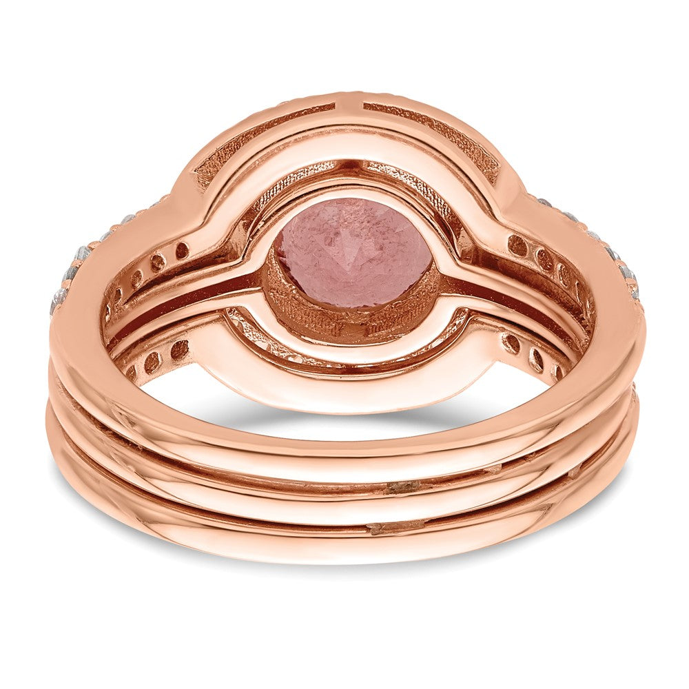 Sterling Silver Rose Tone Cz 3 Ring Set