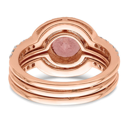 Sterling Silver Rose Tone Cz 3 Ring Set