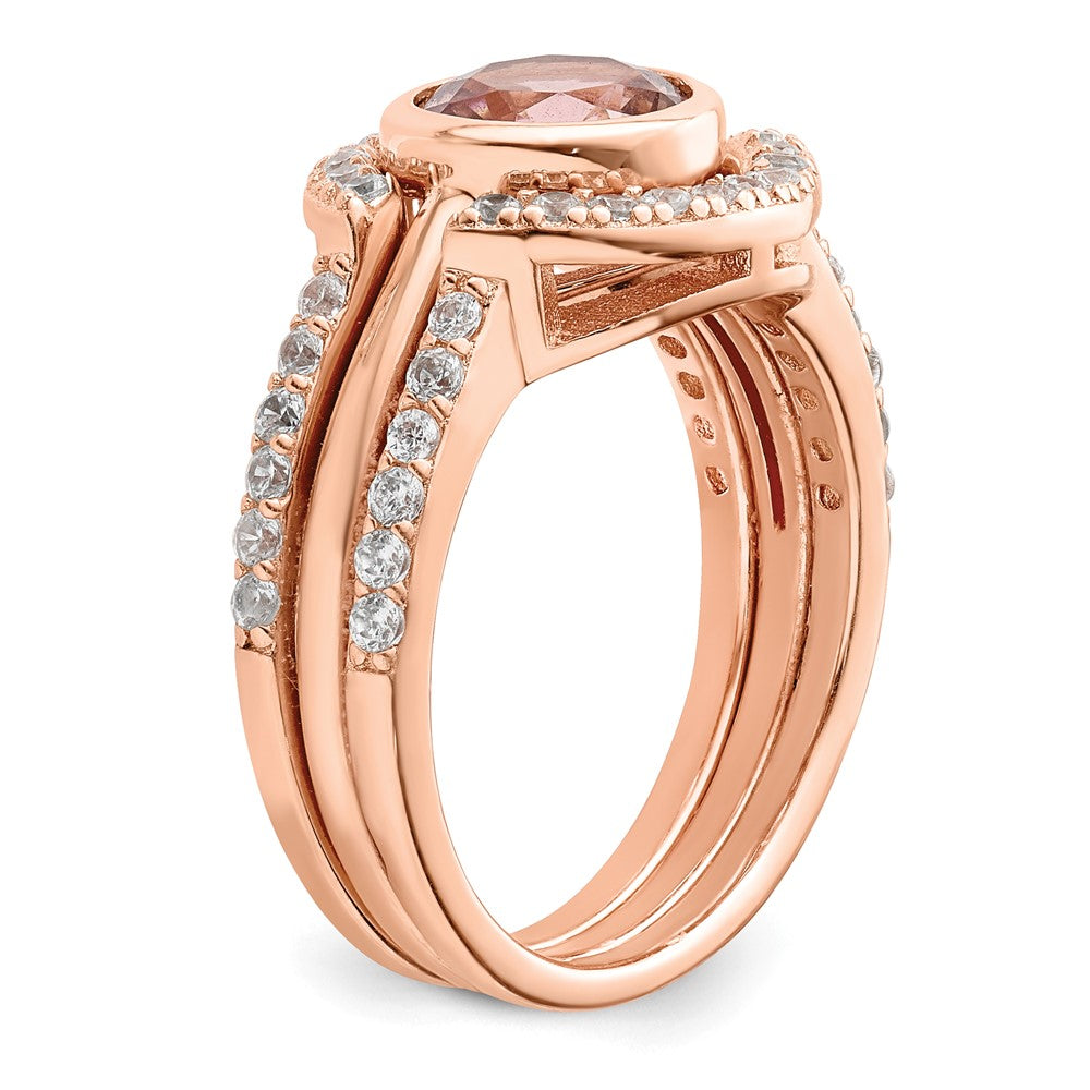 Sterling Silver Rose Tone Cz 3 Ring Set
