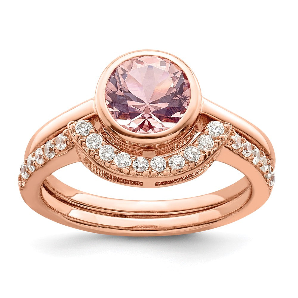 Sterling Silver Rose Tone Cz 3 Ring Set