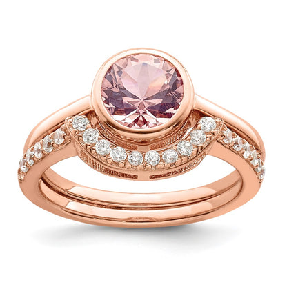 Sterling Silver Rose Tone Cz 3 Ring Set