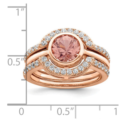 Sterling Silver Rose Tone Cz 3 Ring Set