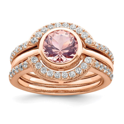 Sterling Silver Rose Tone Cz 3 Ring Set