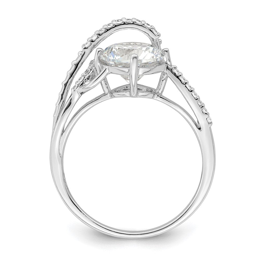 Sterling Silver Rhodium Plated Overlap Cz Ring