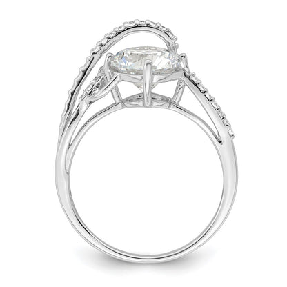 Sterling Silver Rhodium Plated Overlap Cz Ring