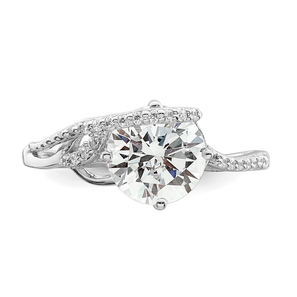 Sterling Silver Rhodium Plated Overlap Cz Ring