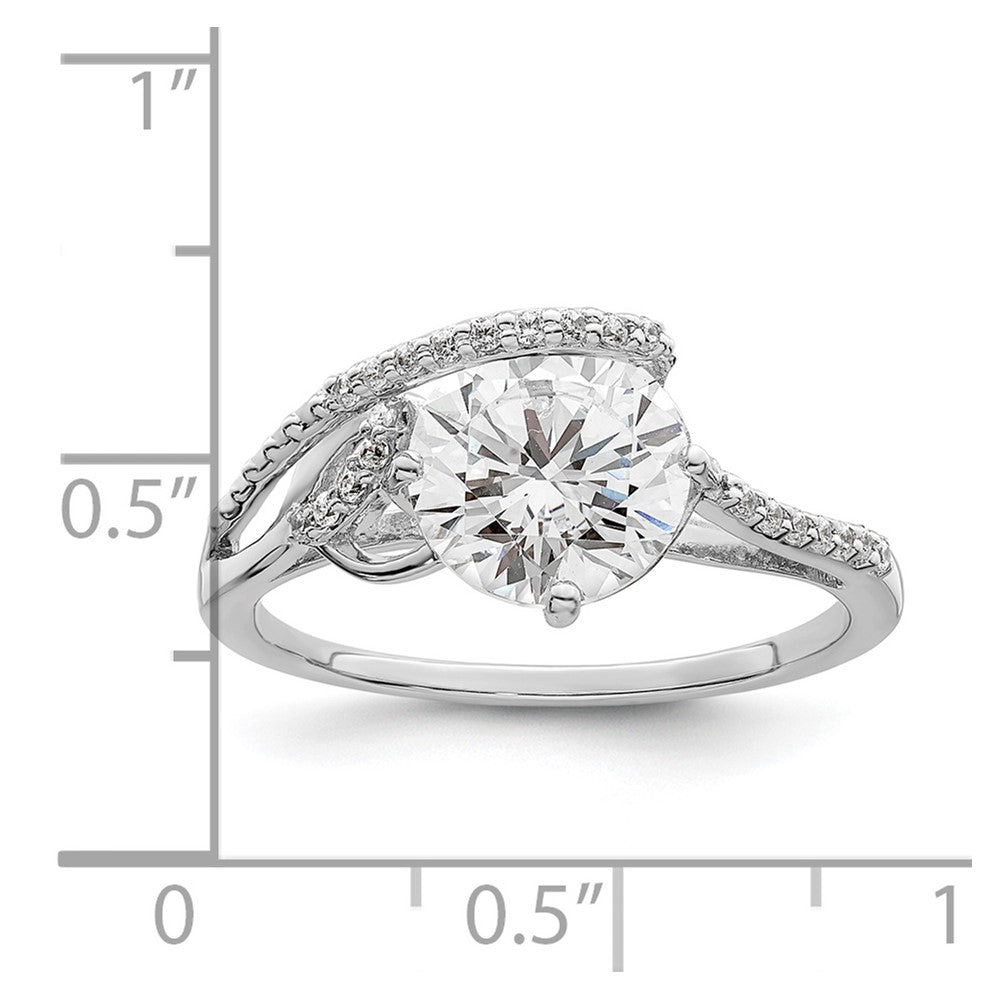 Sterling Silver Rhodium Plated Overlap Cz Ring