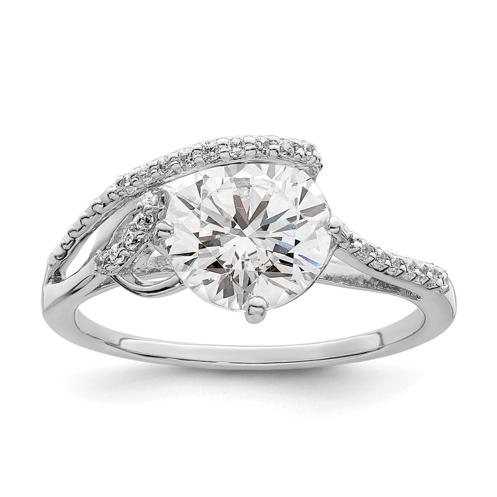 Sterling Silver Rhodium Plated Overlap Cz Ring