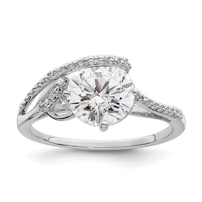 Sterling Silver Rhodium Plated Overlap Cz Ring