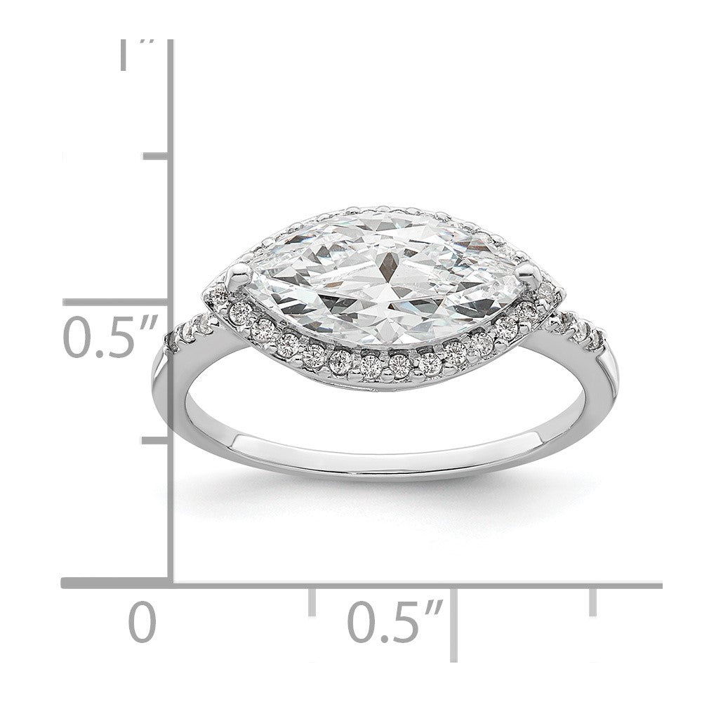 Sterling Silver Rhodium Plated Marquise Halo Cz Ring