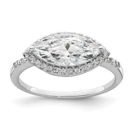 Sterling Silver Rhodium Plated Marquise Halo Cz Ring