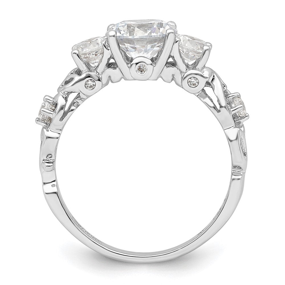 Sterling Silver Rhodium Plated Three Stone Cz Ring