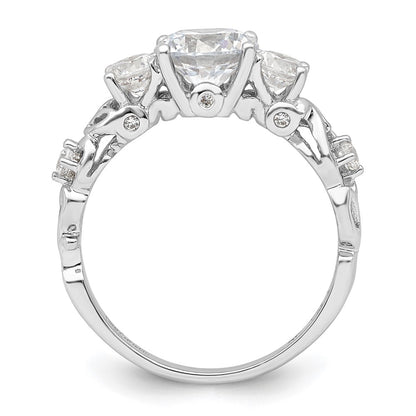 Sterling Silver Rhodium Plated Three Stone Cz Ring