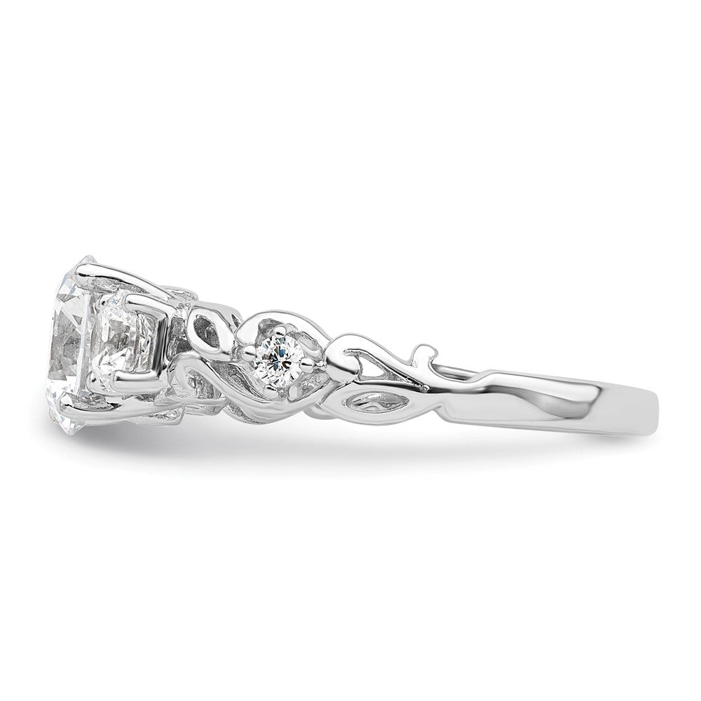 Sterling Silver Rhodium Plated Three Stone Cz Ring