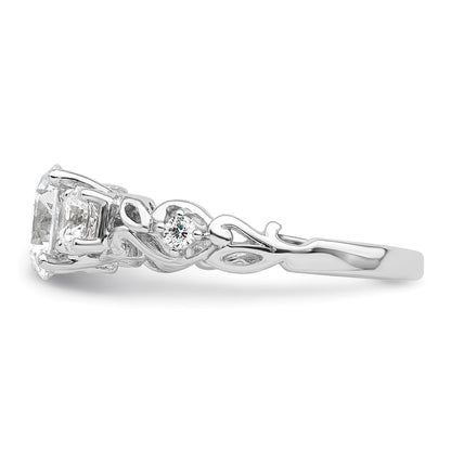 Sterling Silver Rhodium Plated Three Stone Cz Ring