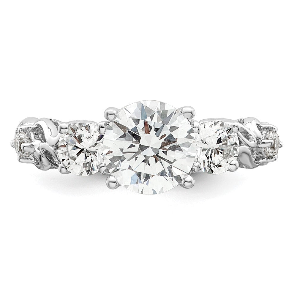 Sterling Silver Rhodium Plated Three Stone Cz Ring