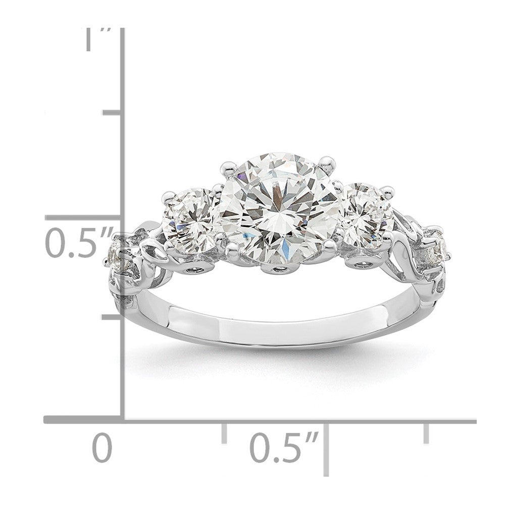 Sterling Silver Rhodium Plated Three Stone Cz Ring