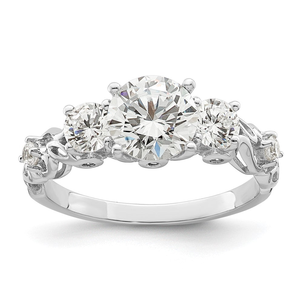 Sterling Silver Rhodium Plated Three Stone Cz Ring